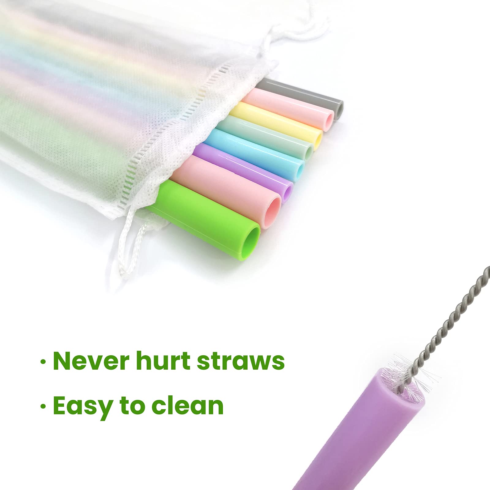Daily Treasures 14Pcs Silicone Drinking Straws, 3 Sizes Reusable Silicone Straws Straight With 2 Bags & 2 Brushes-Reusable Boba