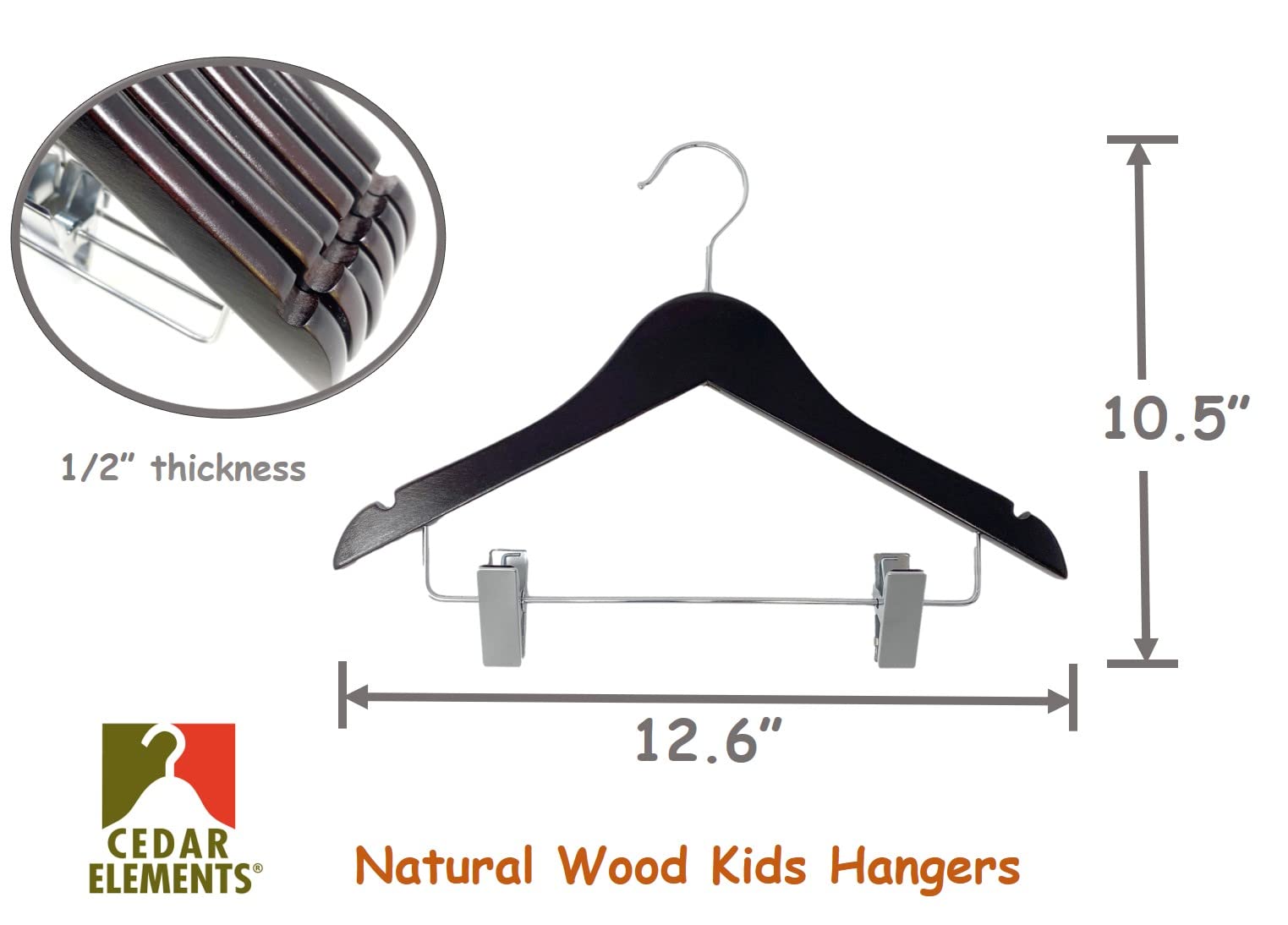 Kids Hangers With Metal Clips Pant Bar 4T-10 (Espresso Wood)
