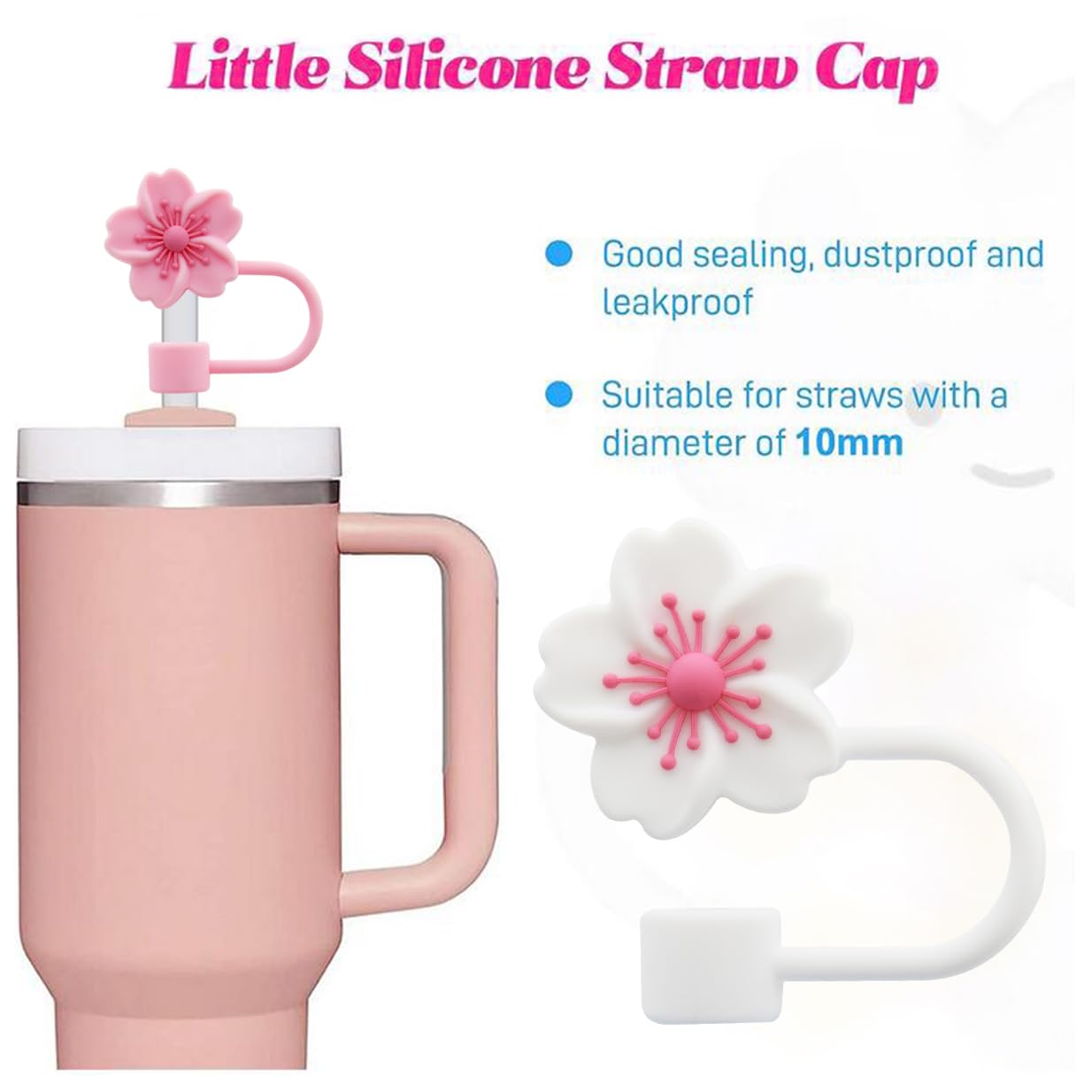 Straw Cover Cap For Stanley Cup,Silicone Straw Topper 10Mm 0.4In Dust-Proof Reusable Straw Tips Lids,Straw Tip Covers For Stanle