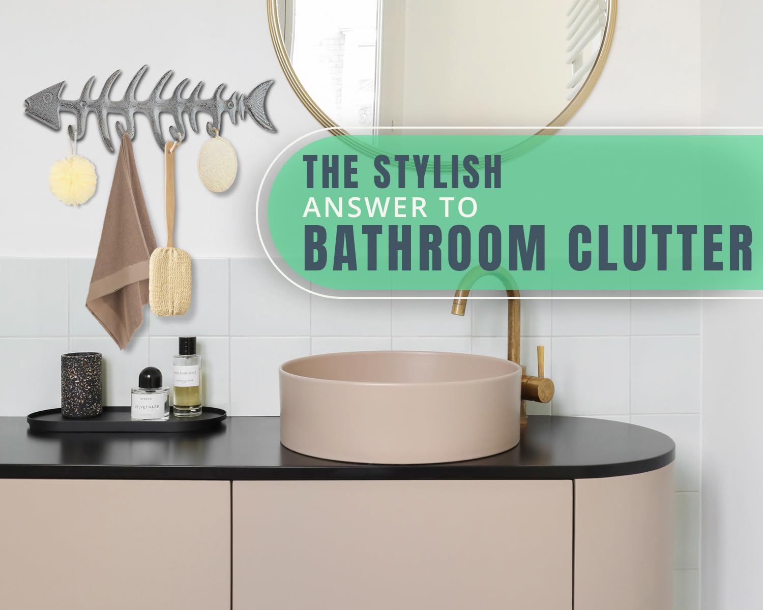 Comfify Decorative Fish Bones Wall Mounted Towel Rack Stylish Cast Iron Hanger W/ 4 Fish    Hooks | Includes Screws And Anchors