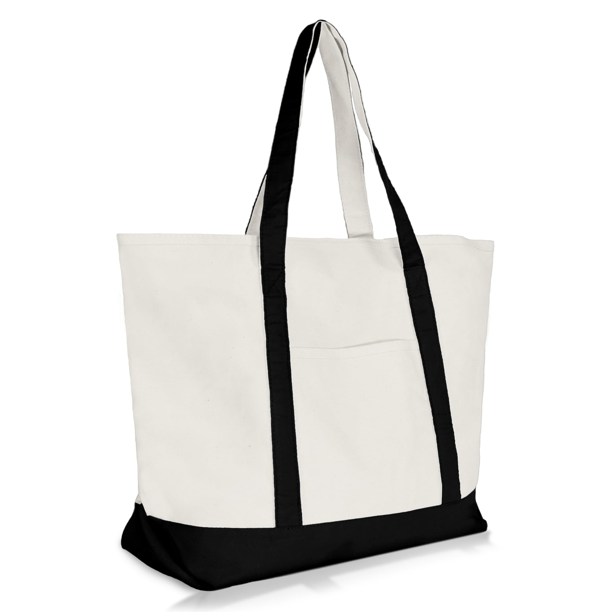 Dalix 22'' Large Cotton Canvas Zippered Shopping Tote Grocery Bag In Black