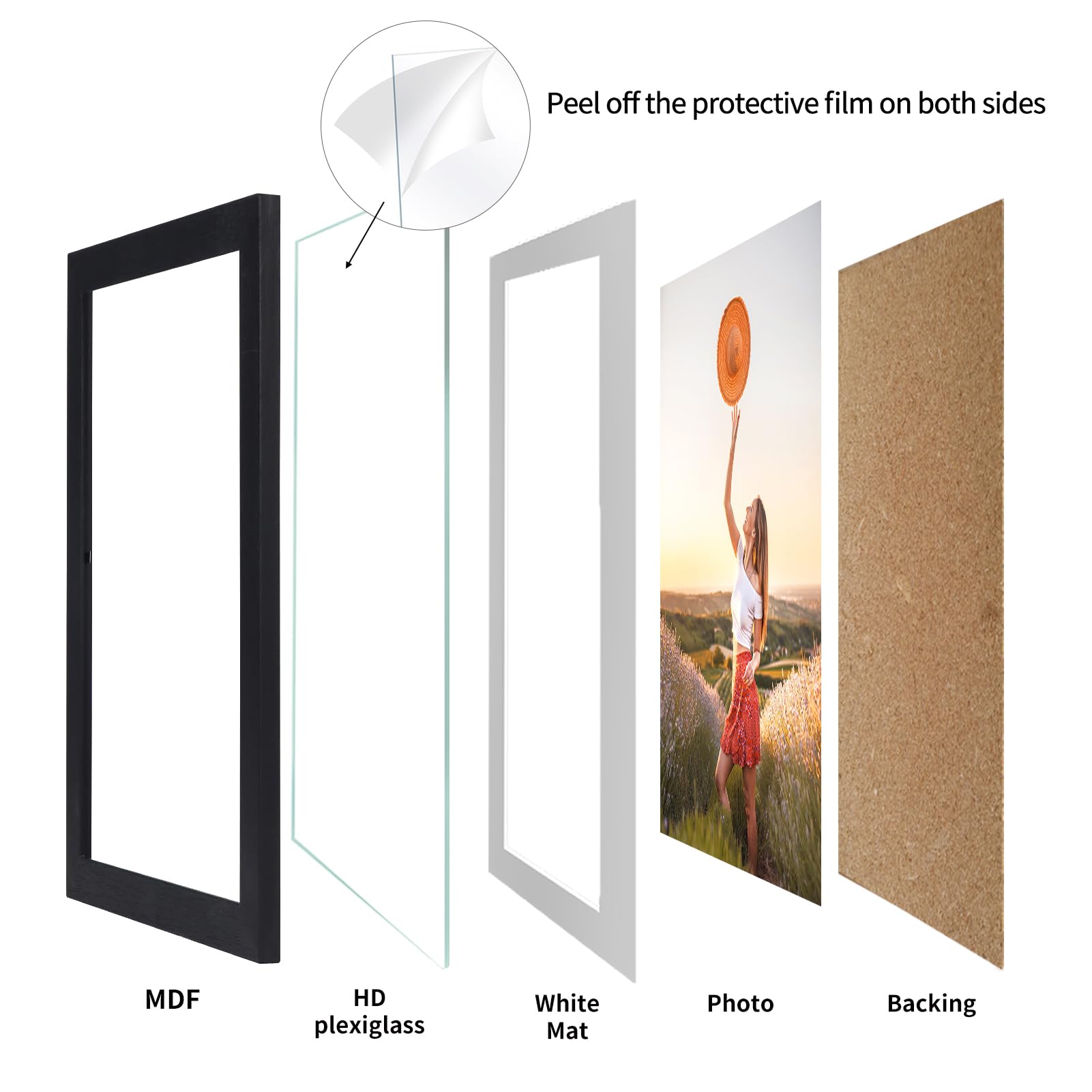 Lyeasw 8x10 Picture Frame Black Set of 15, Display Pictures 8x10 with Mat or 9x11 without Mat, Multi Photo Frames for Wall or Ta