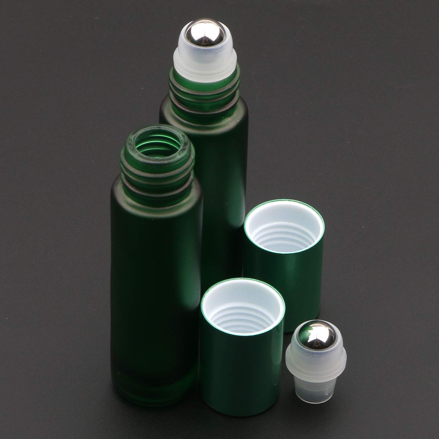 Kesell 10 Pack - 5 Color 10Ml Frosted Glass Roller Bottles Vials With Stainless Steel Roller Ball For Essential Oils, Aromathera