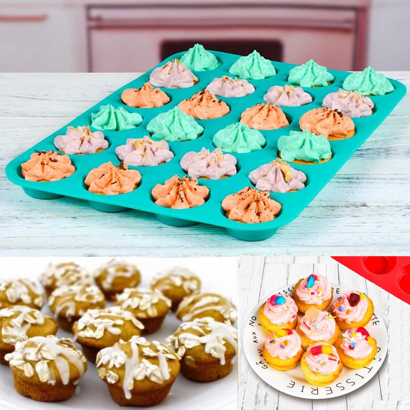 Mini Muffin &Cupcake Set, 24 Cups 2-Pieces, Nonstick Silicone Baking Pan, Bpa Free And Dishwasher Safe, Great For Making Muffin