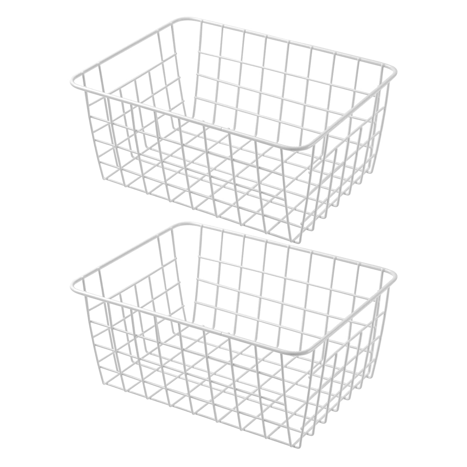 11'' Upright Freezer Storage Baskets, White Wire Storage Bins Small Bakset For Freezer, Pantry, Bathroom Organizing, Set Of 2