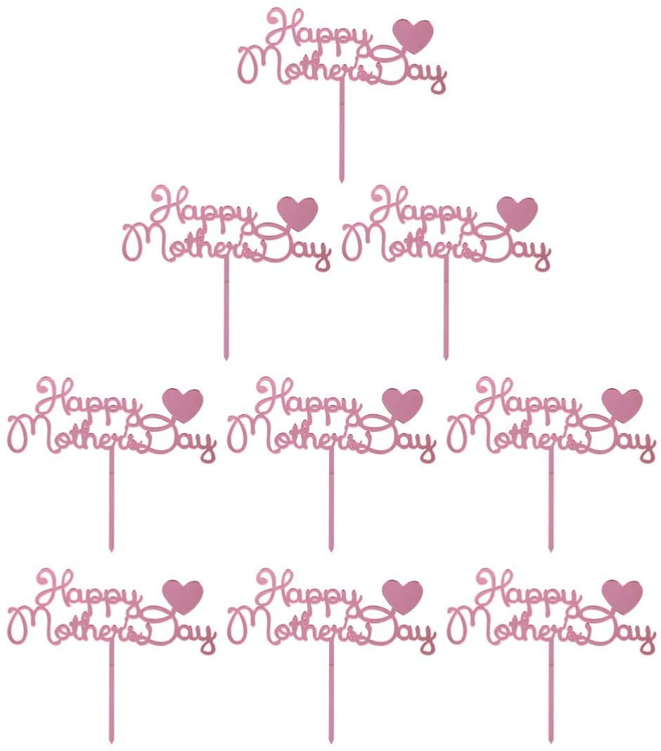 10Pcs Happy Mothers Day Cake Toppers Acrylic Cake Picks For Mothers Day Birthday Cake Decoration - Rose Gold