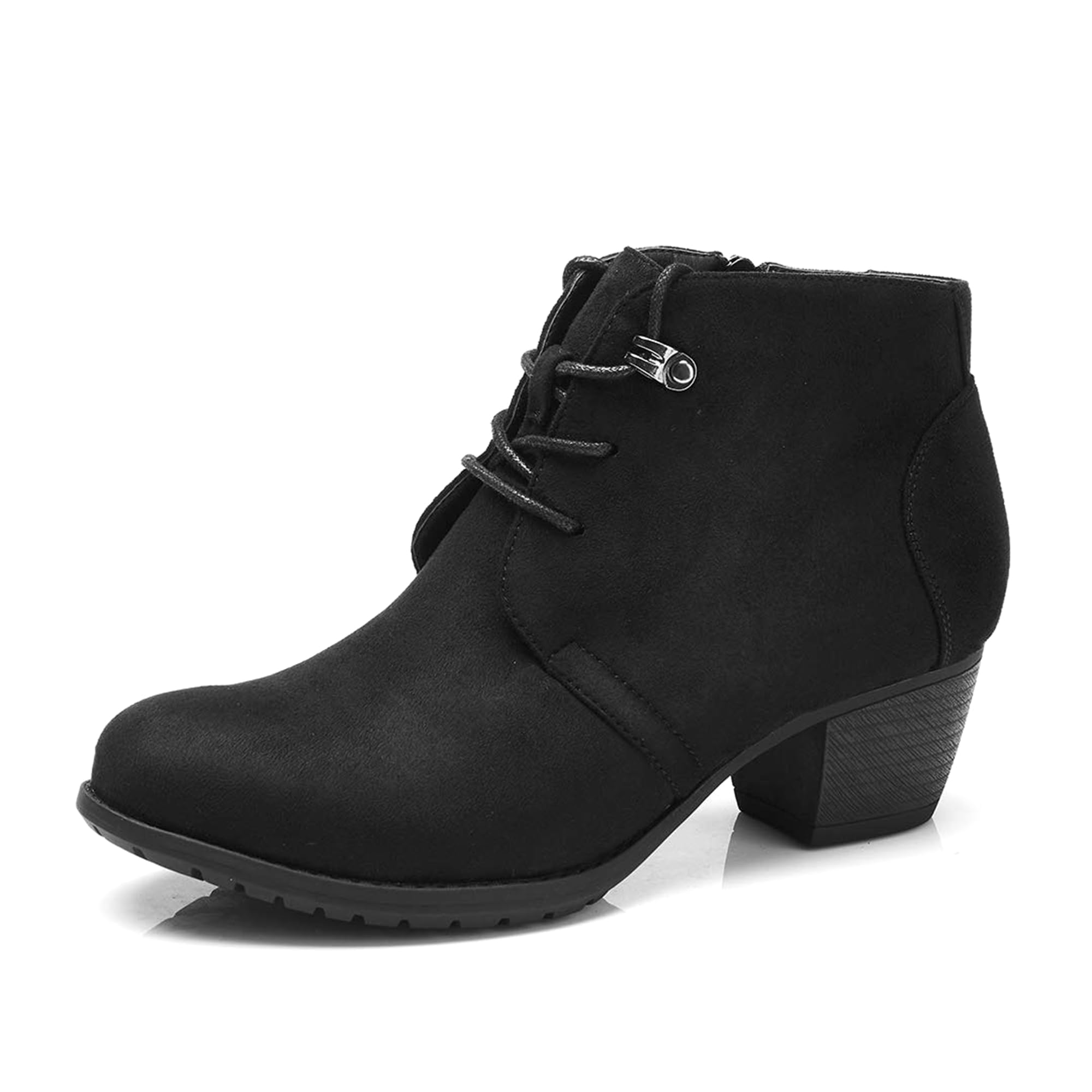 Vjh Confort Womens Ankle Boots,Lace-Up Round Toe Comfortable Low Heel Dress Booties With Side Zipper (Black,9)