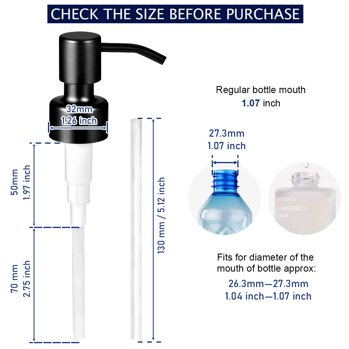 Komashr 4Pc Soap Dispenser Lids - 304 Stainless Steel Replacement Pump With Waterproof Label Stickers 8 Pack Tubes Fit 28/400 Th