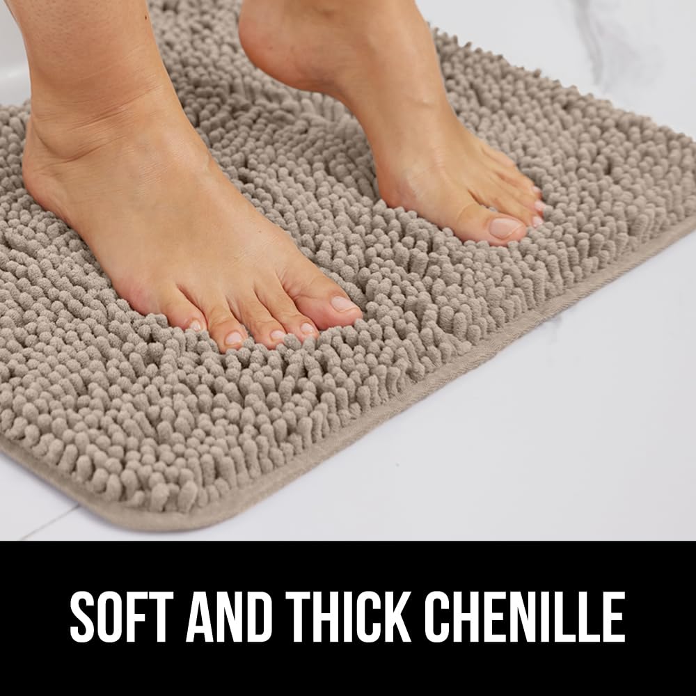 Gorilla Grip Bath Rug 60x24  Thick Soft Absorbent Chenille  Rubber Backing Quick Dry Microfiber Mats  Machine Washable Rugs for Shower Floor  Bathroom Runner Bathmat Accessories Decor  Beige