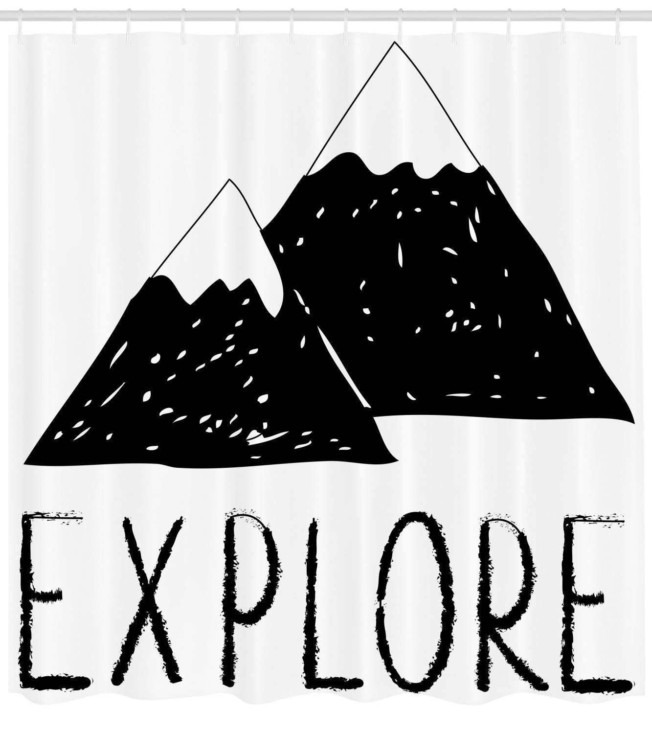 Ambesonne Adventure Shower Curtain, Explore Lettering Wild Forest Hand Drawn Simple Mountains Nature Theme, Cloth Fabric Bathroo