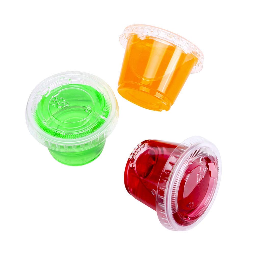 [200Sets-1Oz] Small Plastic Containers With Lids, Jello Shot Cups,Souffle Condiment Sauce Cups