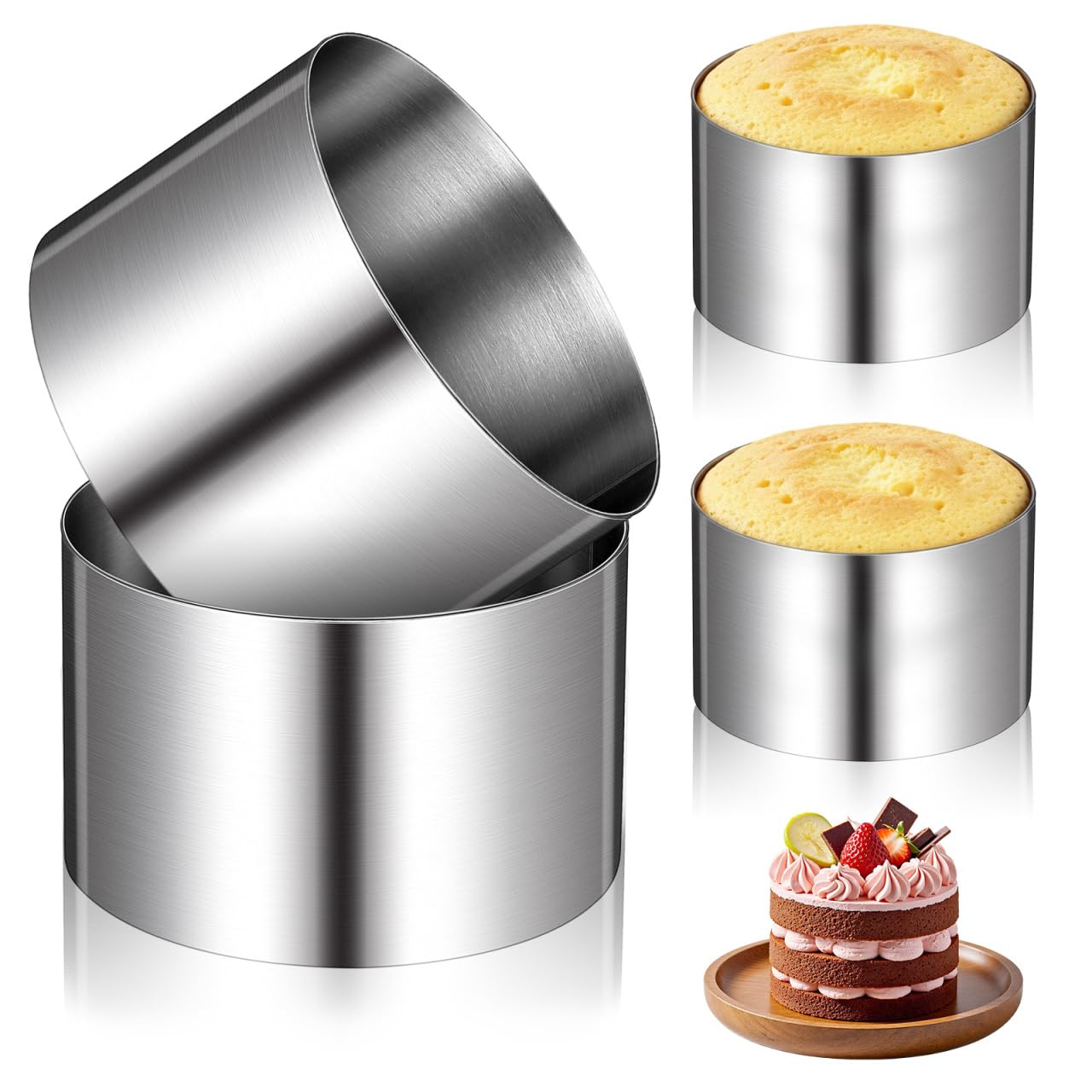 ULTECHNOVO 4 pcs Stainless Steel Baking Rings 3.14 in Round Mousse Cake Molds Seamless Cookie Cutter for Biscuit Donut Dessert N