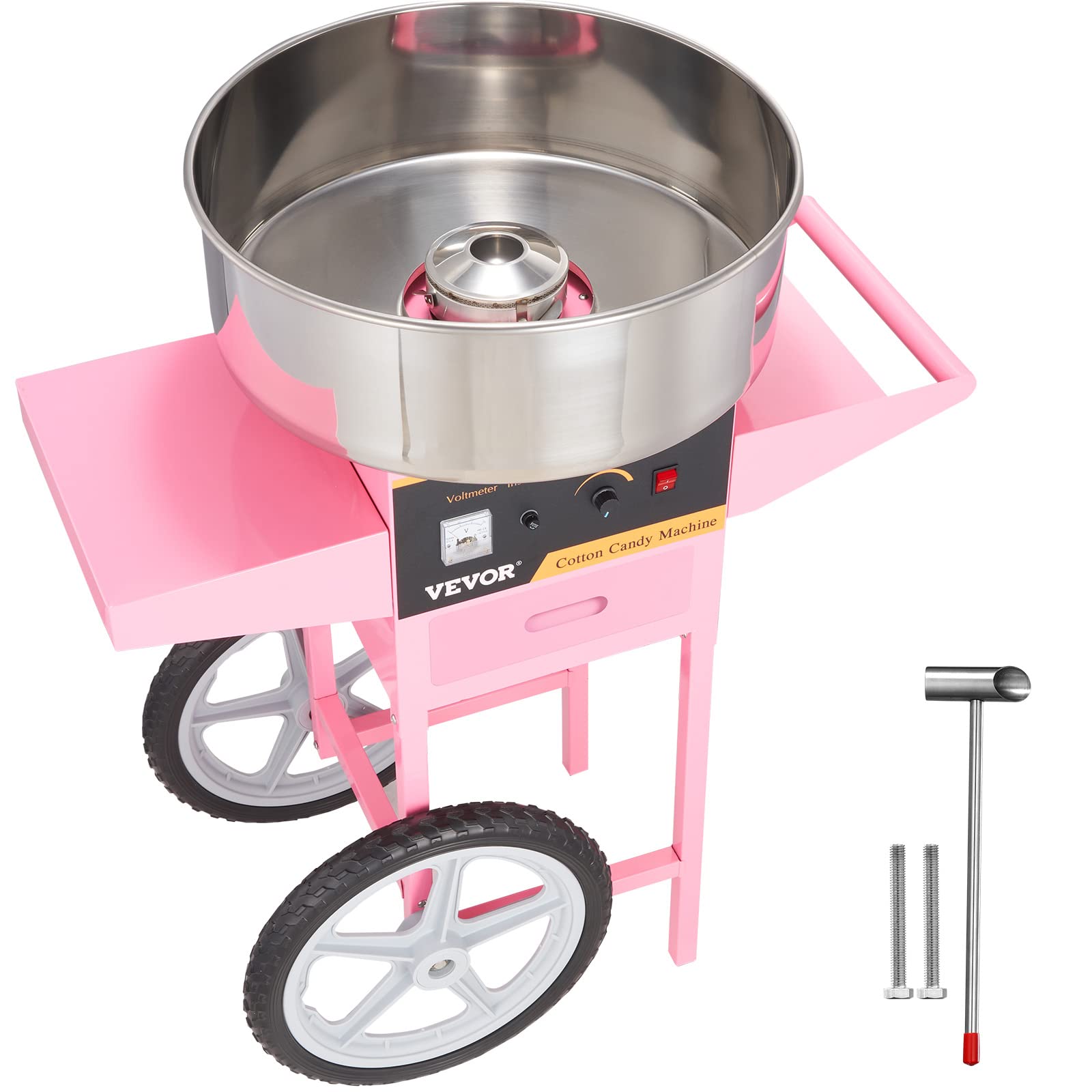 VEVOR Electric Cotton Candy Machine Cart, 1000W Commercial Floss Maker w/Stainless Steel Bowl, Sugar Scoop and Drawer, Perfect f