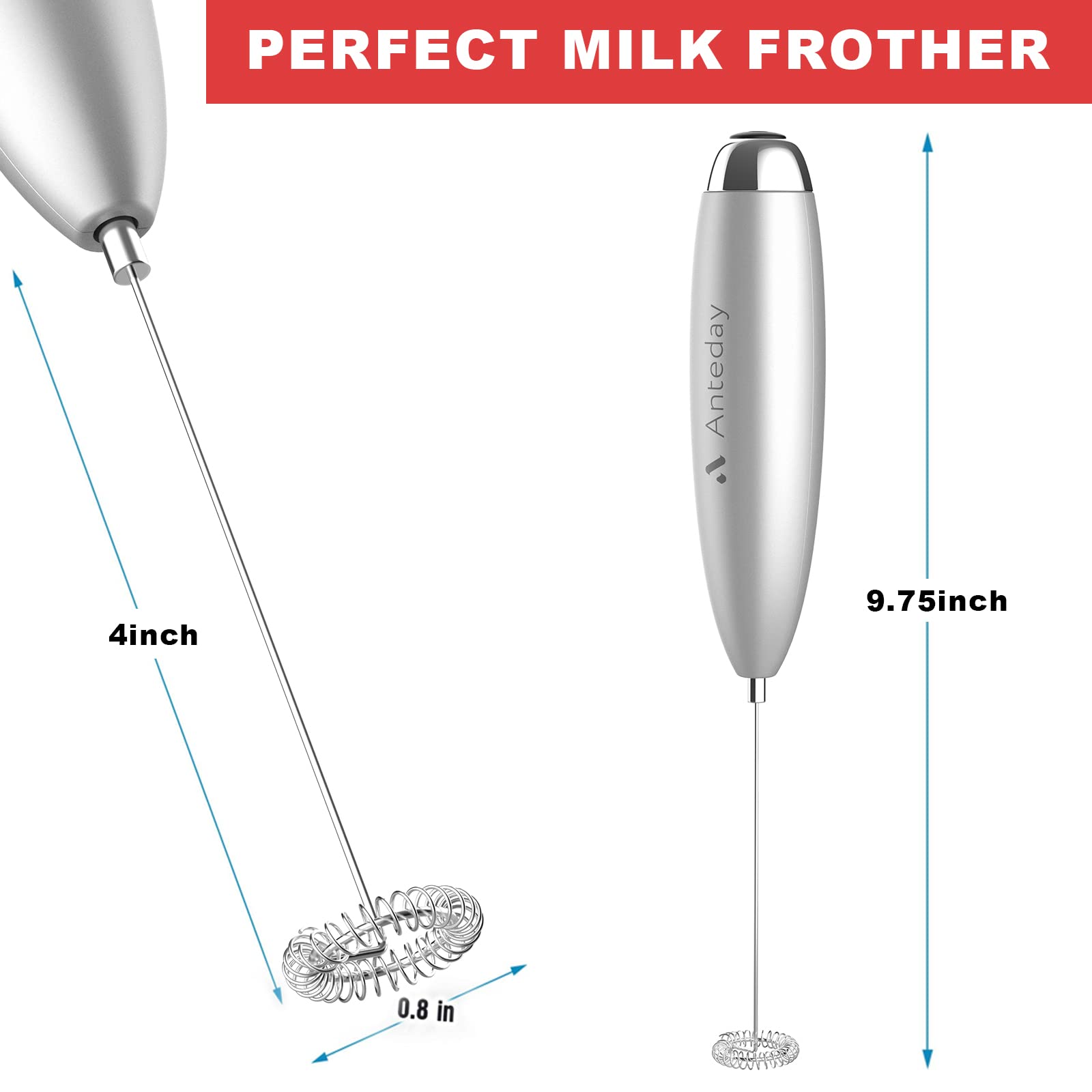 Milk Frother  Electric Whisk  Matcha Whisk  Upgraded Matcha Whisk Drink Mixer Electric Mini Whisk Hand Frother Mini Foamer Coffee Mixer for Lattes Cappuccino Frappe Matcha Hot Chocolate  White