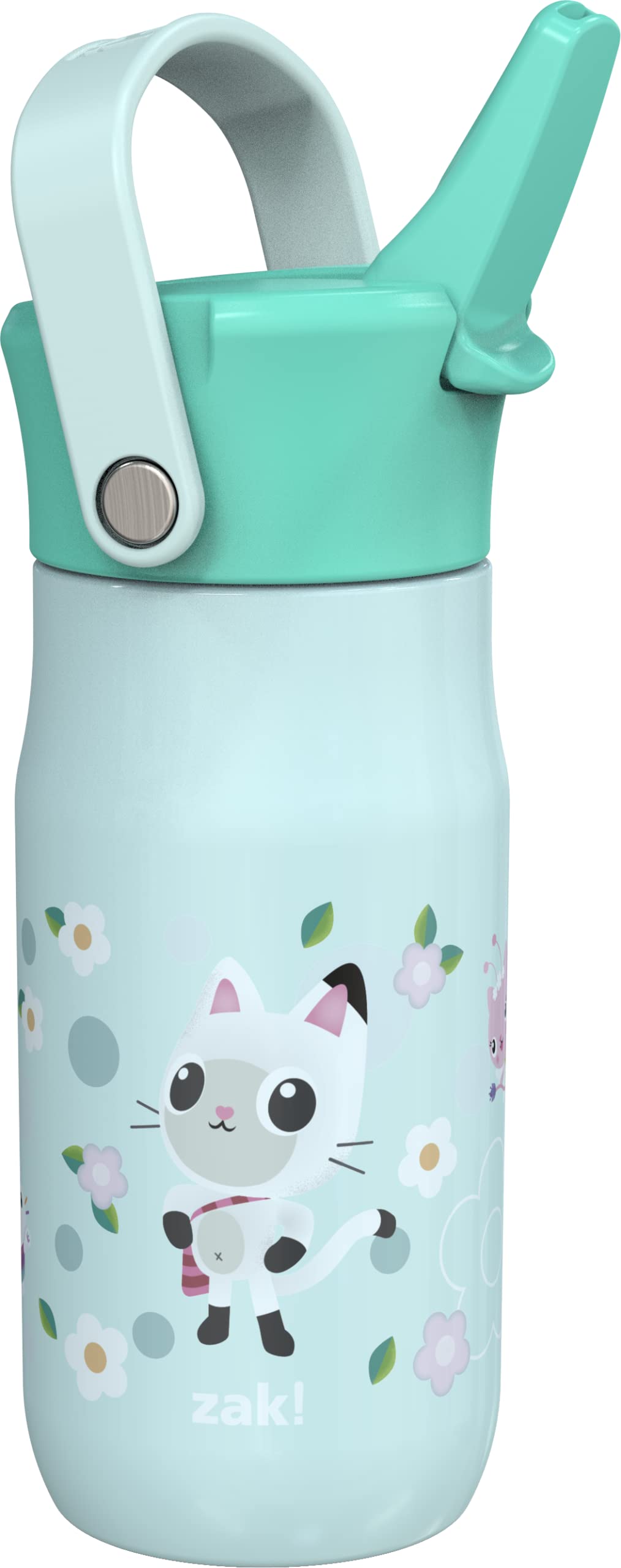 Zak Designs Harmony Gabbys Dollhouse Kid Water Bottle for Travel, 14oz Recycled Stainless Steel, Leak-Proof When Closed and Vac