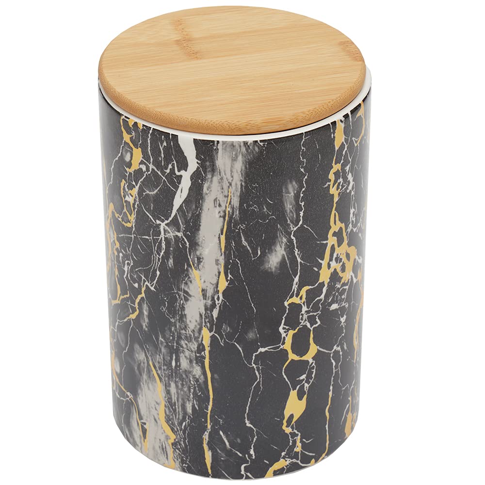 Large Marble Design Kitchen Canister (Black/Gold), By Home Basics | Modern Canister Sets For Kitchen Counter | With Bamboo Lid |
