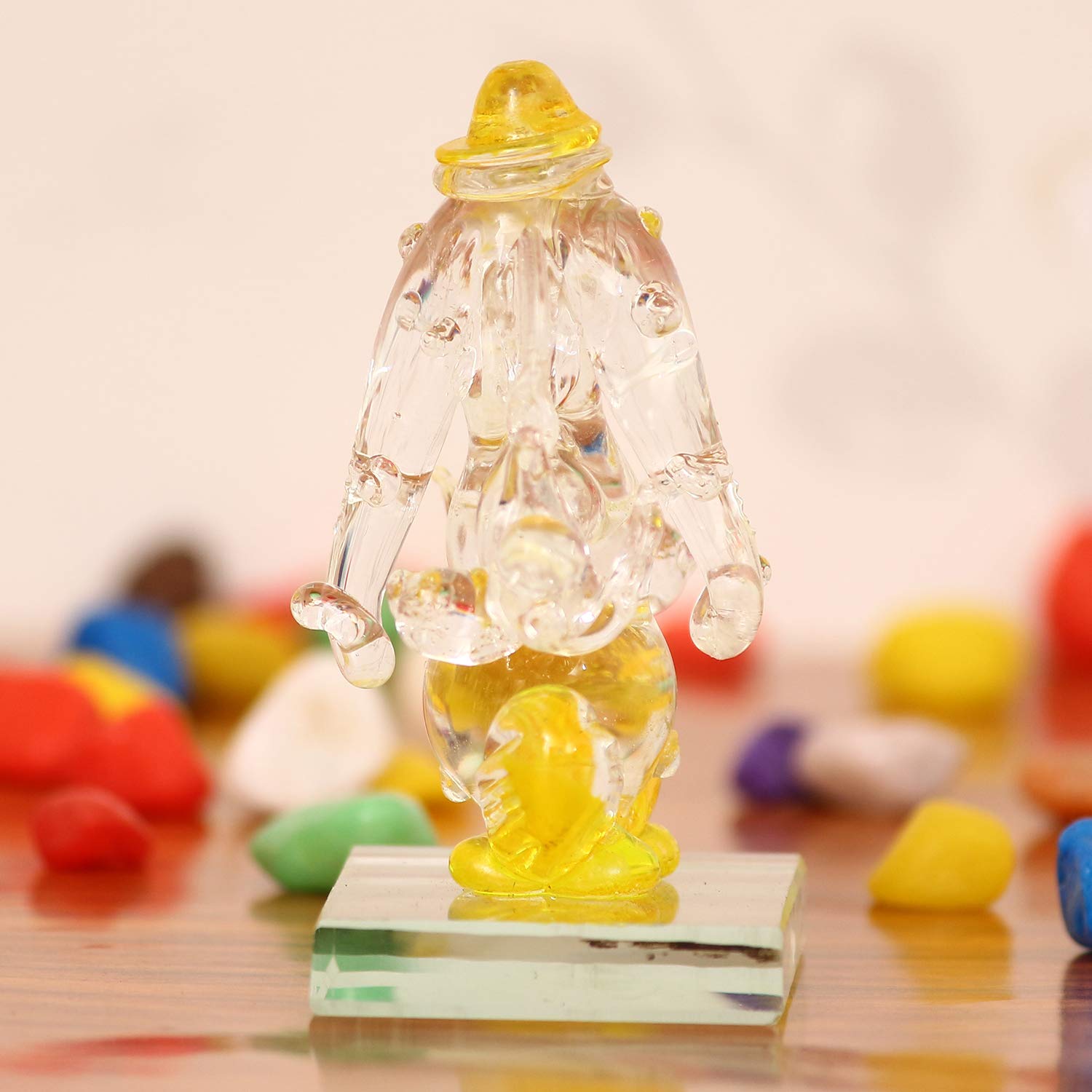 Ecraftindia Yellow And Transparent Double Sided Crystal Car Ganesha Showpiece