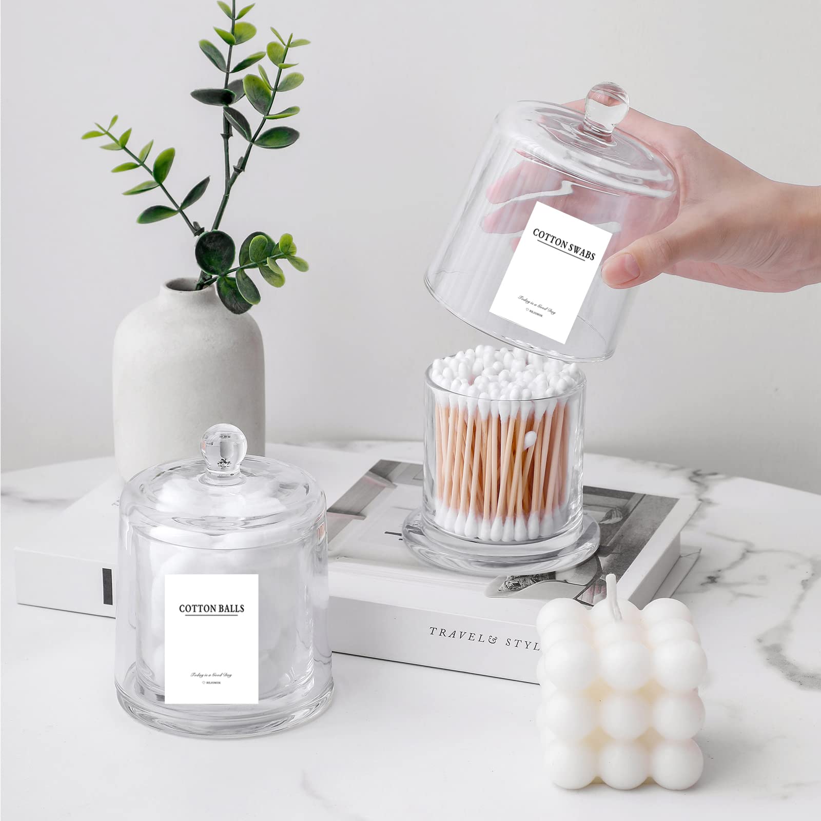 Rejomiik 2 Pack Qtip Holder Thick Glass Apothecary Jars With Lid For Bathroom Accessories Vanity Organizers And Makeup Storage F