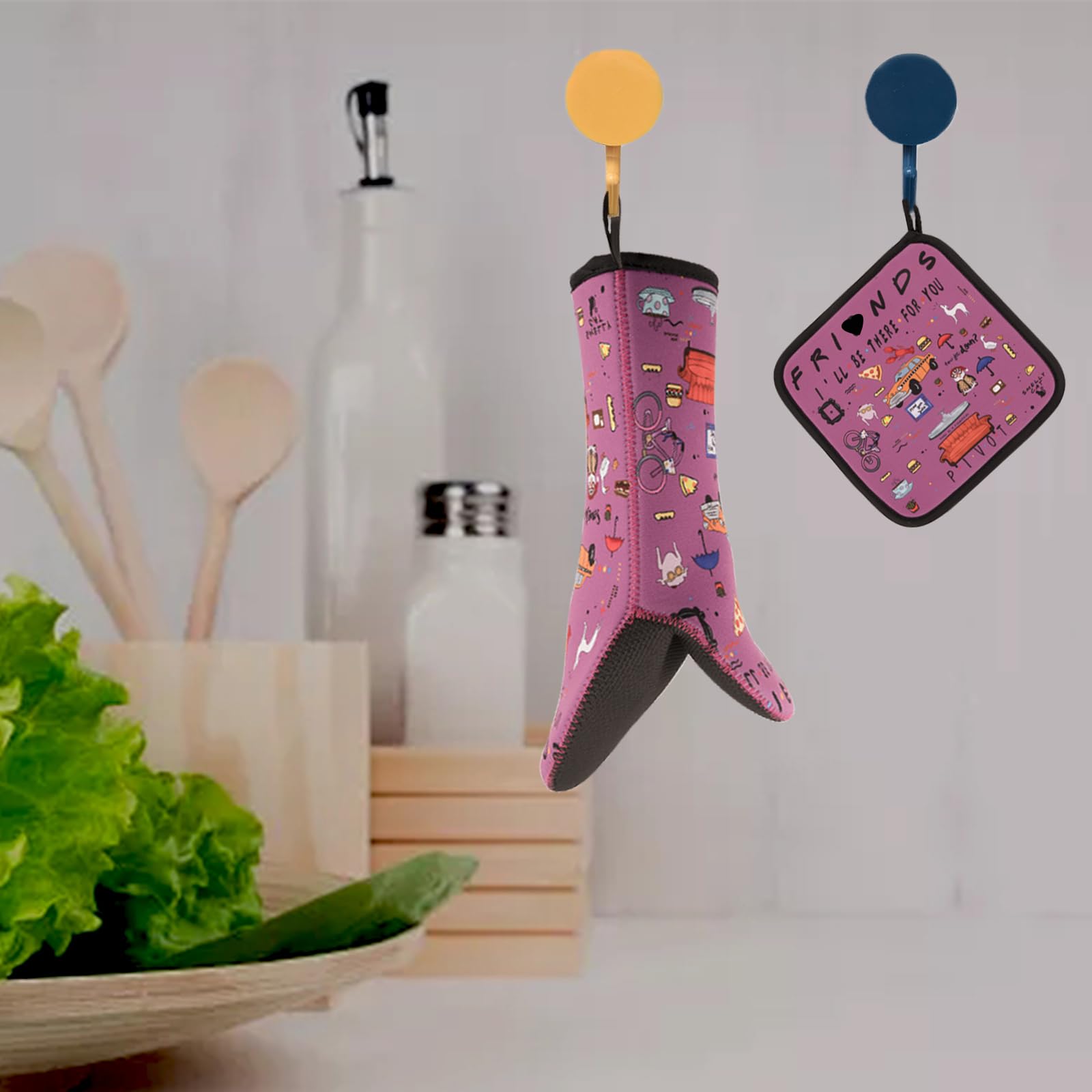 Tnlnyn 5Pcs Funny Kitchen Gifts,Themed Kitchen Decor,Apron,Oven Mitts,Pot Holders,Housewarming Wedding Birthday Mom Wife Mothers