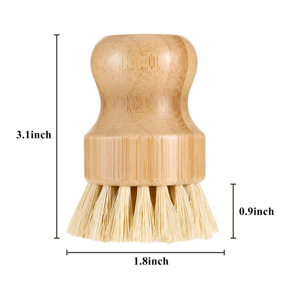 Vankcp Bamboo Palm Scrub Brush - 4 Packs Natural Dish Cleaner for Pots, Pans & Kitchen Sink