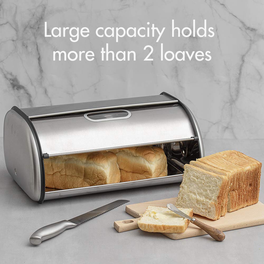 Deppon Bread Box For Kitchen Countertop, Extra Large Capacity Holds More Than 2 Loaves, Matte Stainless Steel Bread Storage Bin