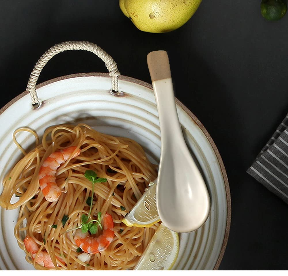 123Arts 4Pcs Ceramic Japanese Retro Soup Spoons Dessert Spoons