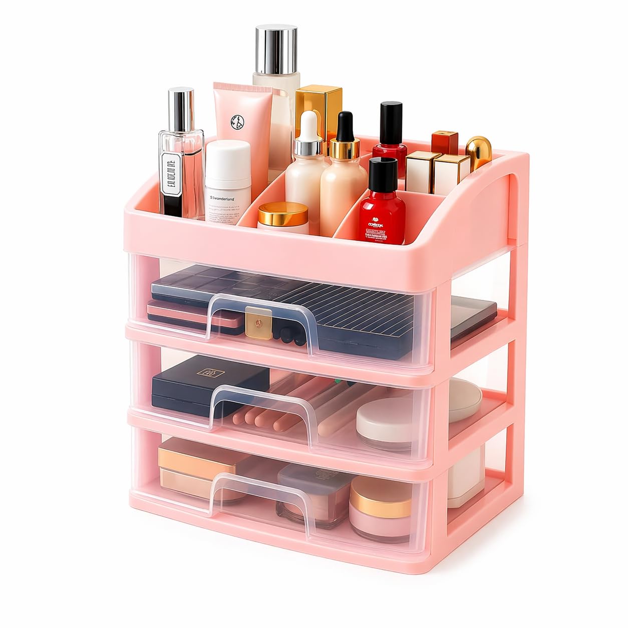 Zollyss Makeup Organiser & Storage Box With Drawers, Vertical Cosmetic Organizer Stand For Dressing Table, MultiCompartment Ski