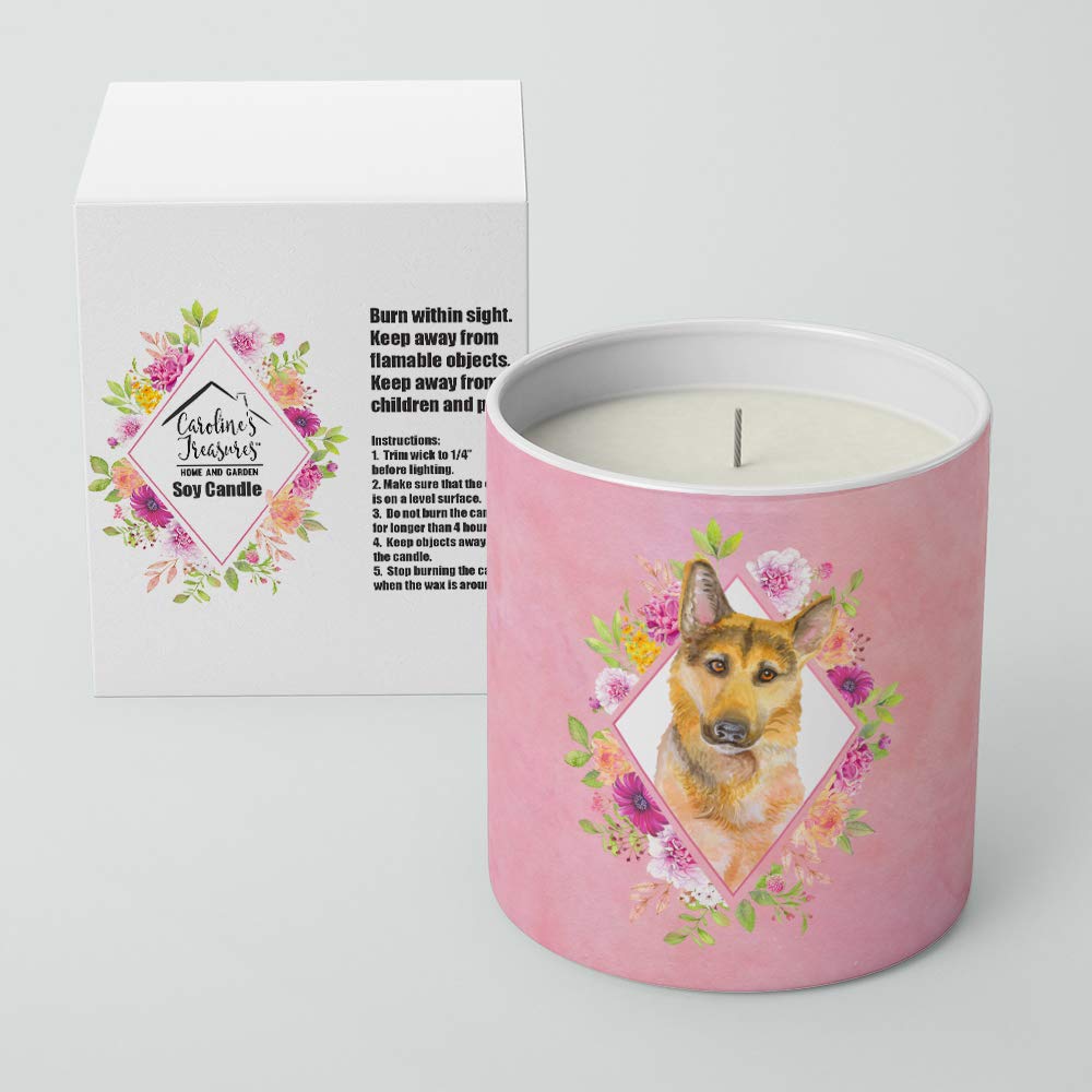 German Shepherd #2 Pink Flowers 10 oz Decorative Soy Candle CK4147CDL