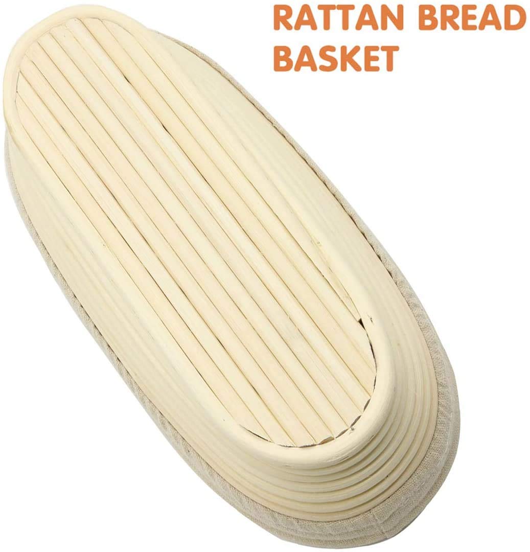 2 Pcs 8 Inch Oval Long Banneton Brotform Bread Dough Proofing Rising Rattan Basket & Liner For Professional & Home Bakers