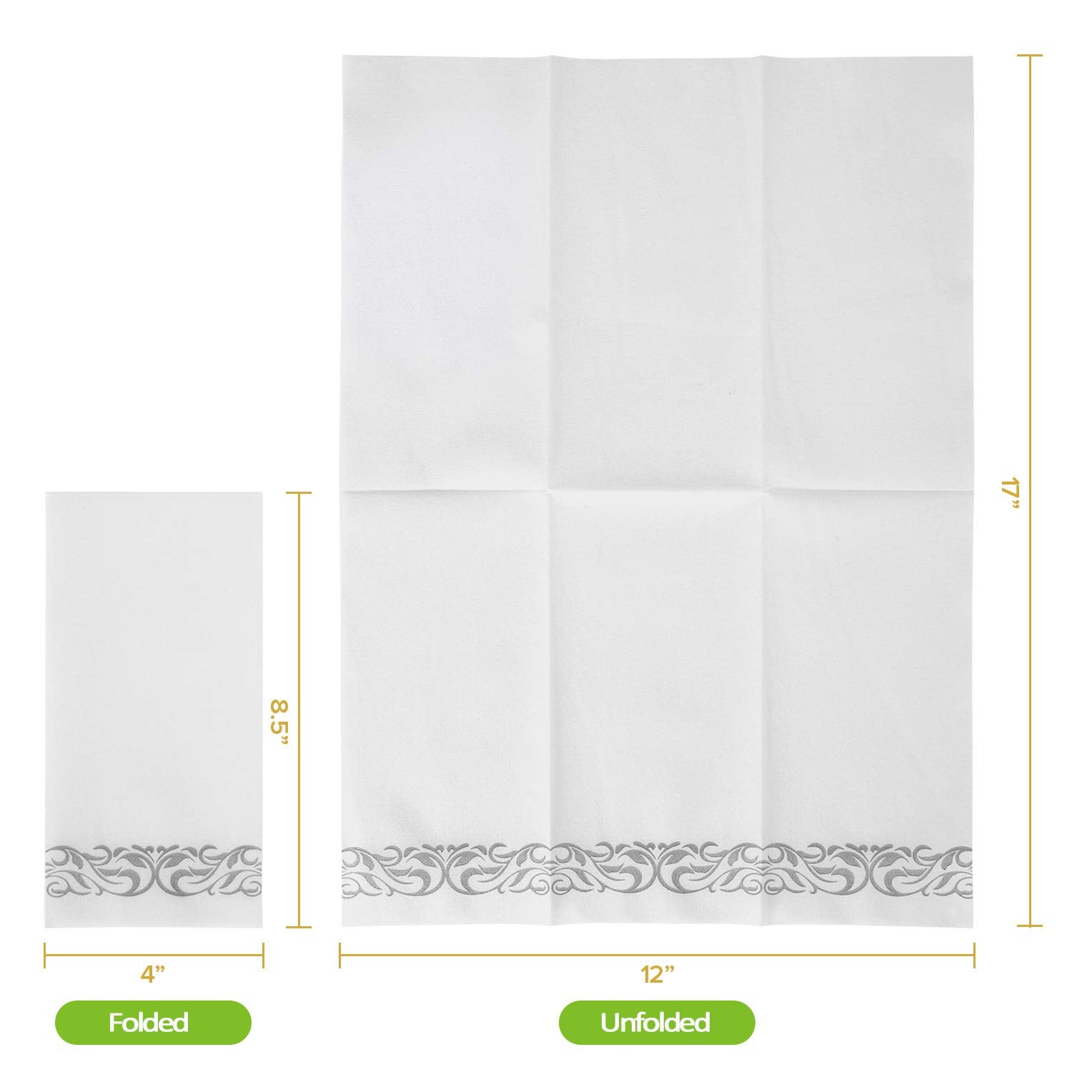 [100 Pack] Disposable Bathroom Napkins  Single-Use Guest Towels  Soft and Absorbent Linen-Feel Paper Hand Towels for Kitchen  Parties  Weddings  Dinners or Events  Silver