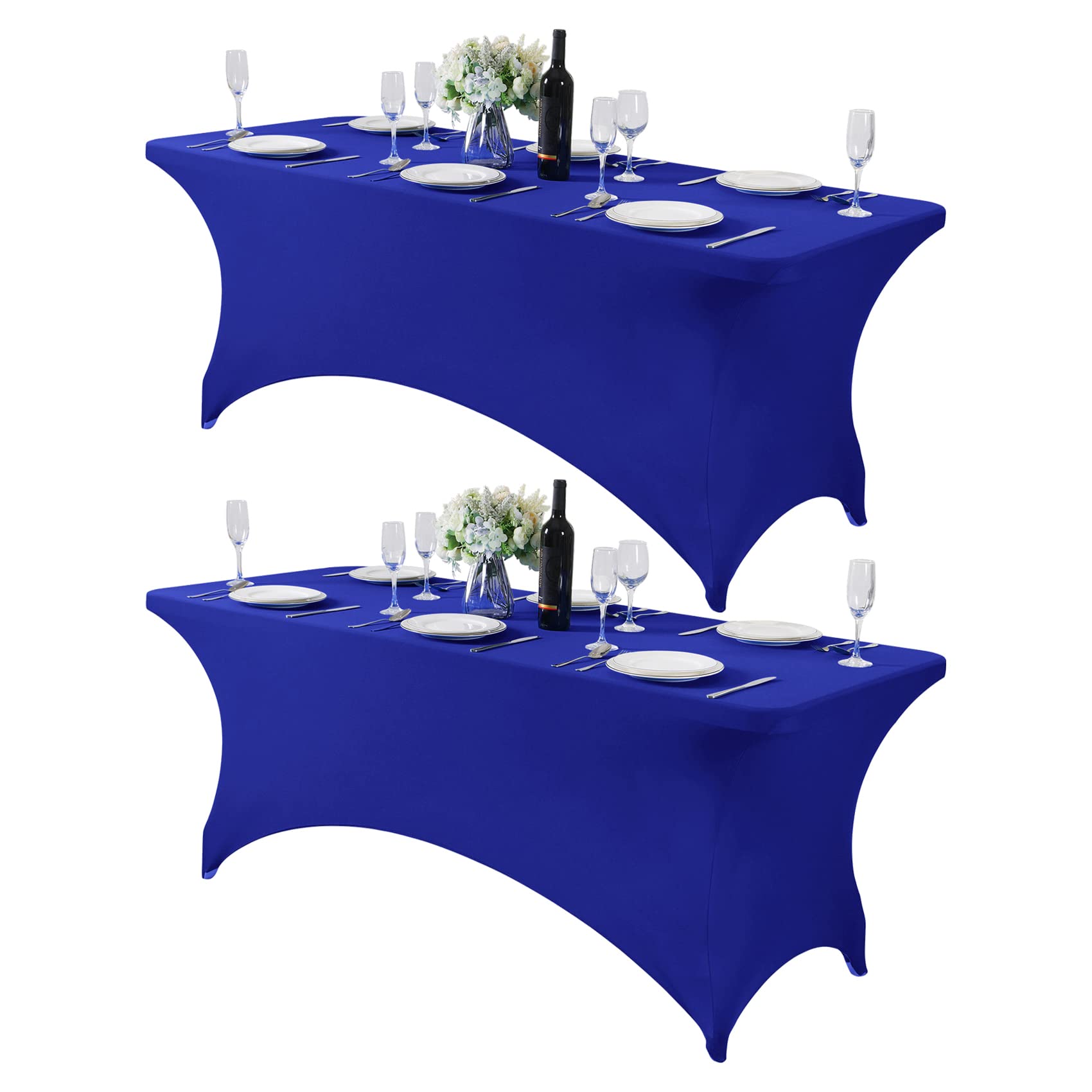 Hezuzo 2Pack Spandex Table Cover For 6Ft Table Universal Fitted Stretch Tablecloth For Party, Banquet, Wedding And Events-Royal