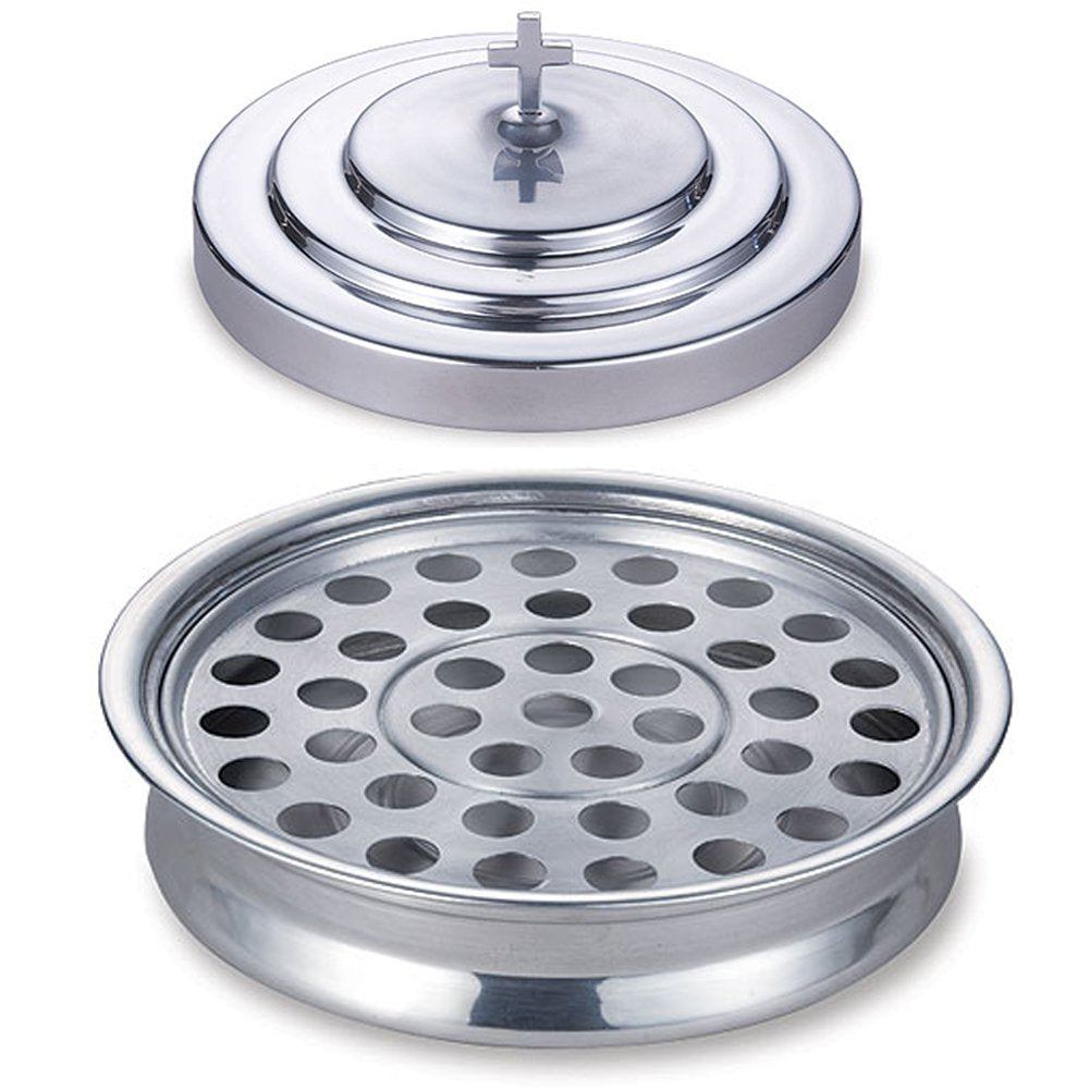 Stackable 12 1/4 Communion Tray & Cover and 40 Hole Insert for cups - Silver Tone Aluminum