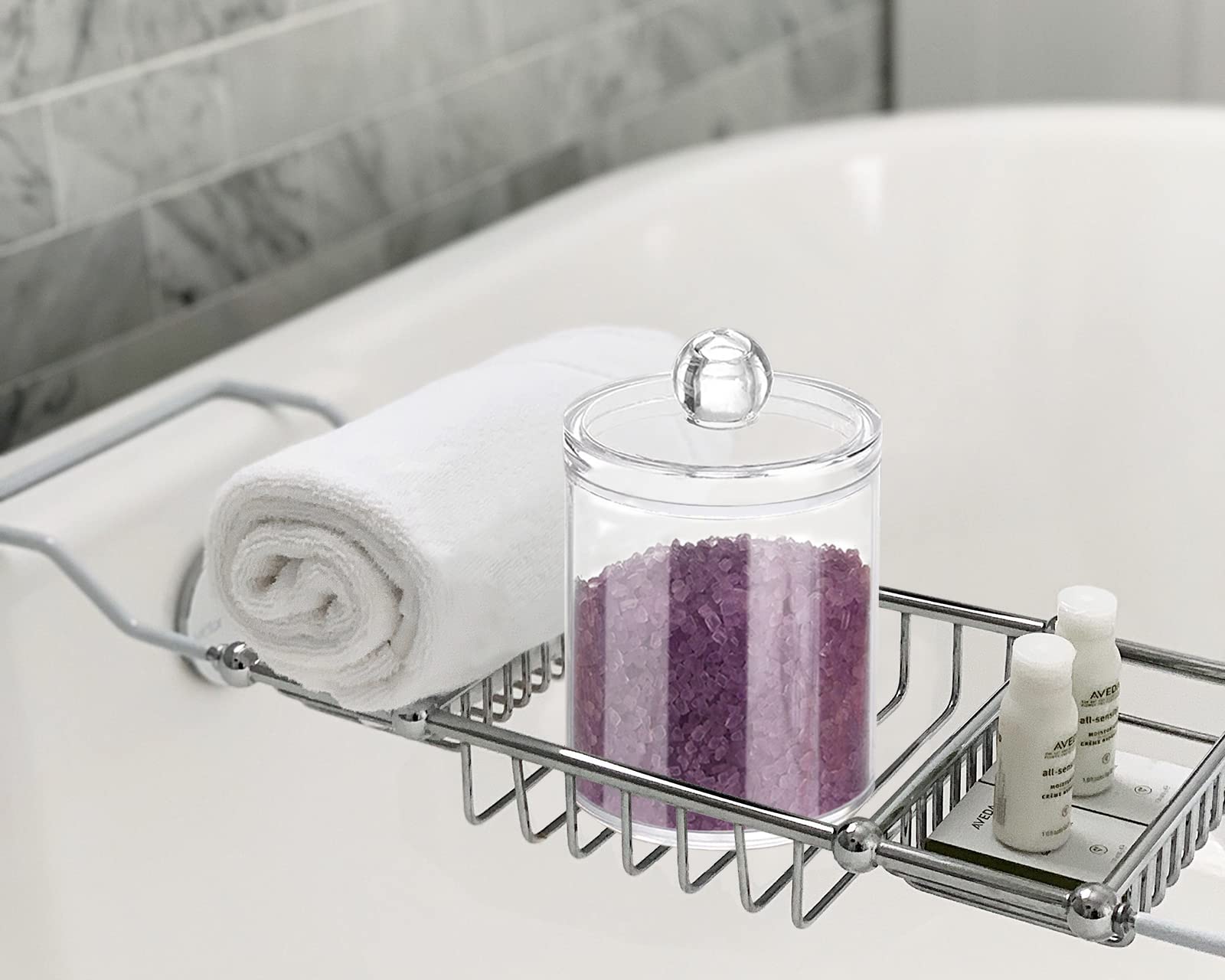 DAPOWER 3 Pack Qtip Holder Storage Canister for Cotton Ball  Cotton Swab  Pads  Floss; 10-Ounce Clear Plastic Apothecary Jar with Lid  Bathroom Makeup Organizer (3)