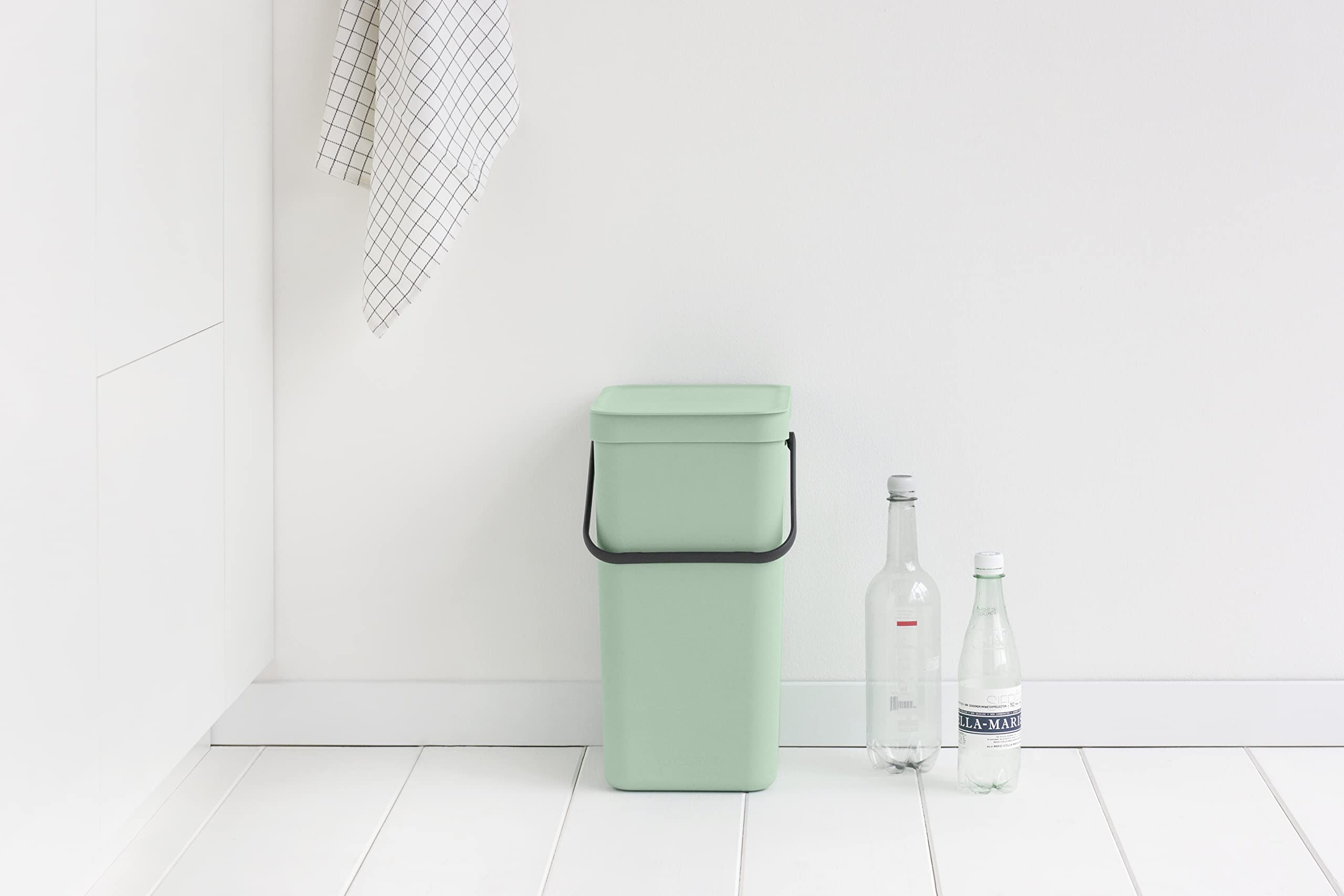 Brabantia Sort & go Kitchen Recycling can (42 galJade green) Stackable Waste Organiser with Handle & Removable Lid  Easy clean  Fixtures Included for Wallcupboard Mounting