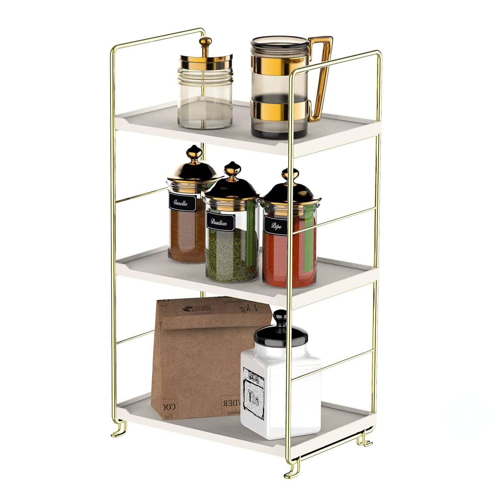 kaileyouxiangongsi 3-Tier Kitchen Spice Rack, Freestanding Stackable Organizer Shelf, Bathroom Countertop Storage Shelf, Cosmeti