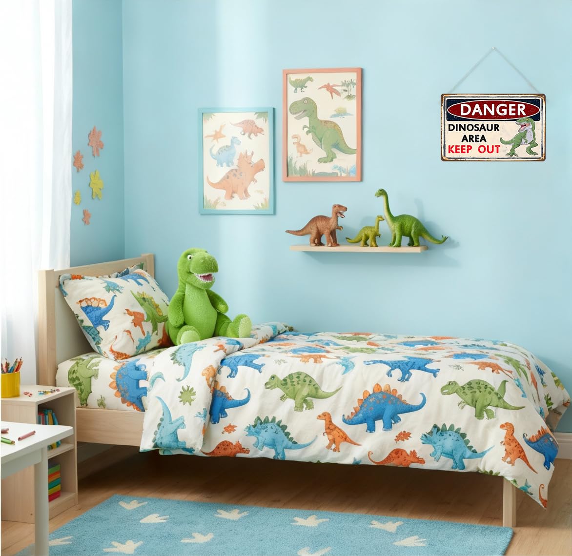 Smilelife Dinosaur Gifts Vintage Dinosaur Sign Danger Dinosaur Area Keep Out Tin Sign for Boys Room Dino Themed Room Nursery Roo