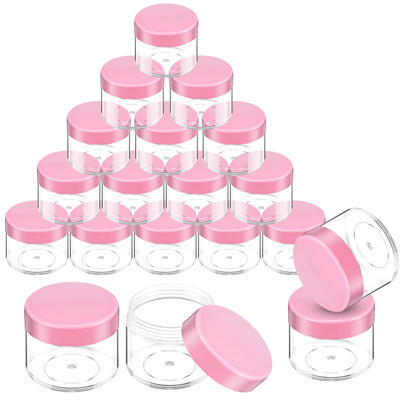 20 Pieces Round Pot Jars Plastic Cosmetic Containers Set With Lid For Liquid Creams Sample, 20 Ml/ 0.7 Oz (Fresh Pink Lid)