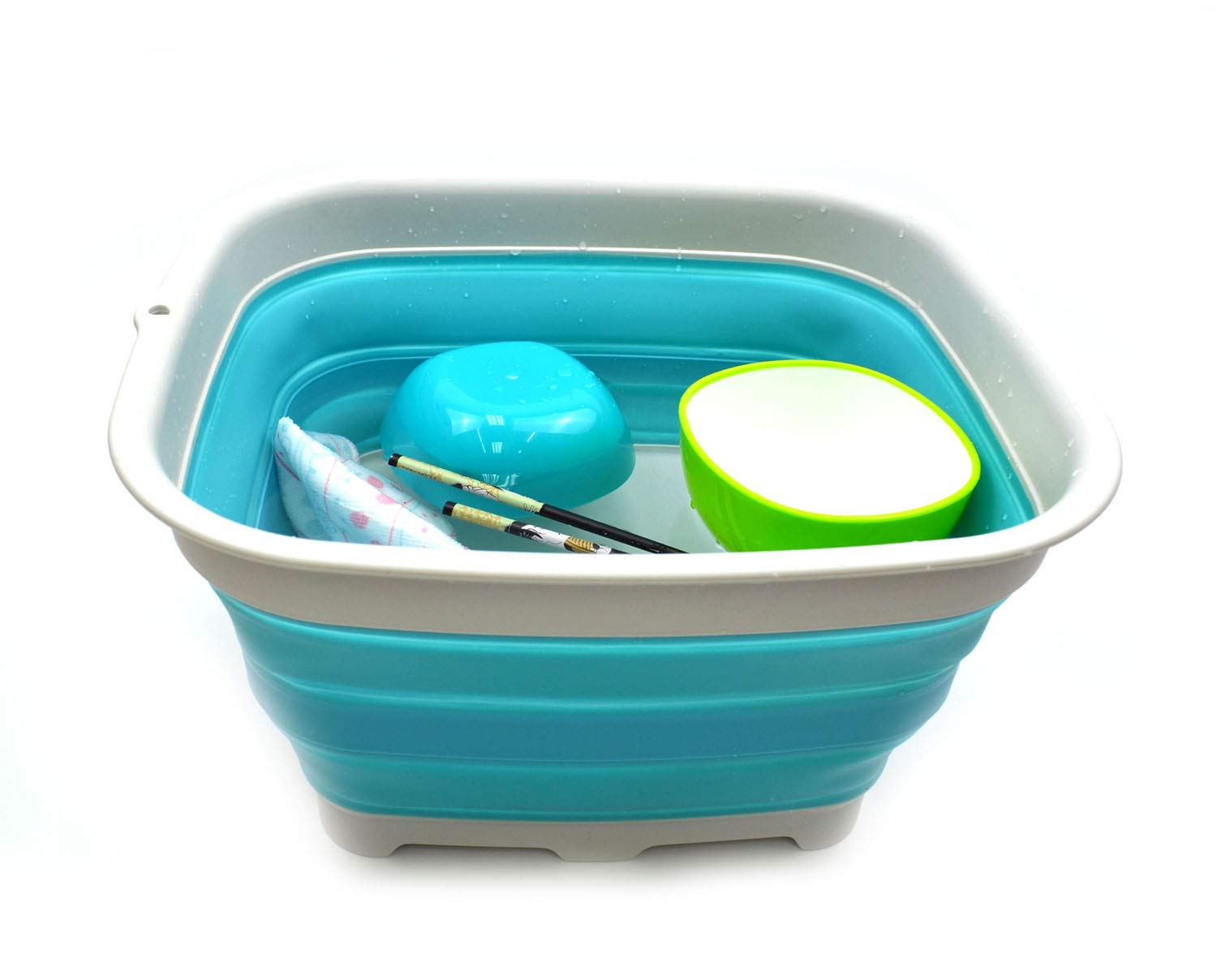 Sammart 15L (3.9 Gallon) Collapsible Plastic Dishpan With Draining Plug - Foldable Washing Basin - Dish Washing Tub - Washing Up