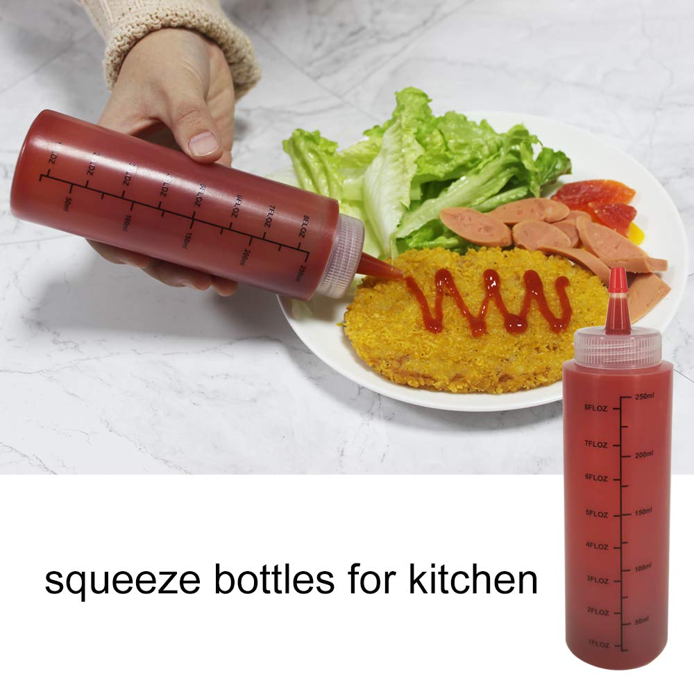 Belinlen 12 Pack 8-Ounce Plastic Squeeze Bottles With Red Tip Caps And Measurement - Good For Crafts, Art, Glue, Multi Purpose S
