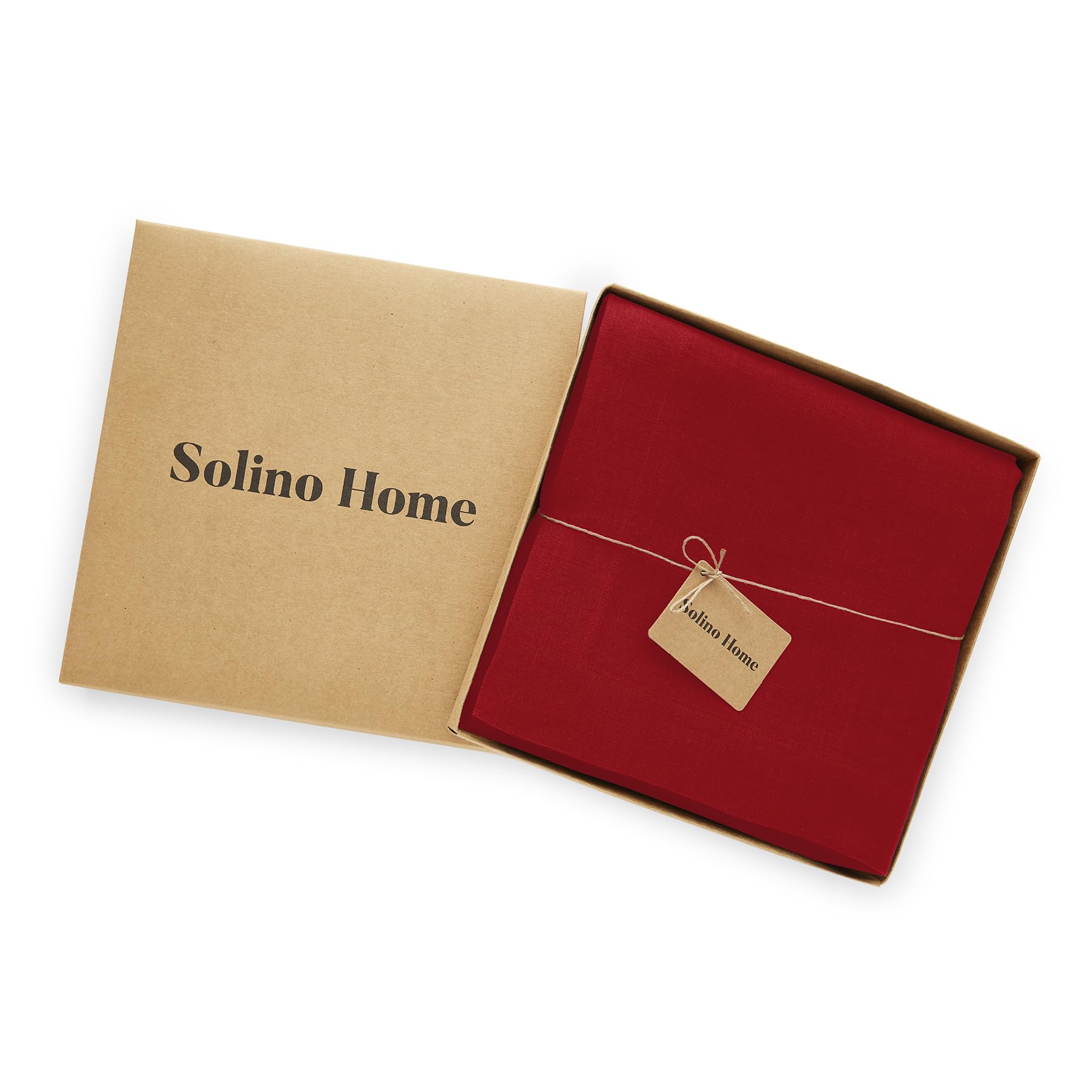 Solino Home Red Linen Tablecloth 132'' L X 70'' W Inch - 100% Pure Linen Prewashed Table Cloth For Rectangle Tables - Sonoma, Ma