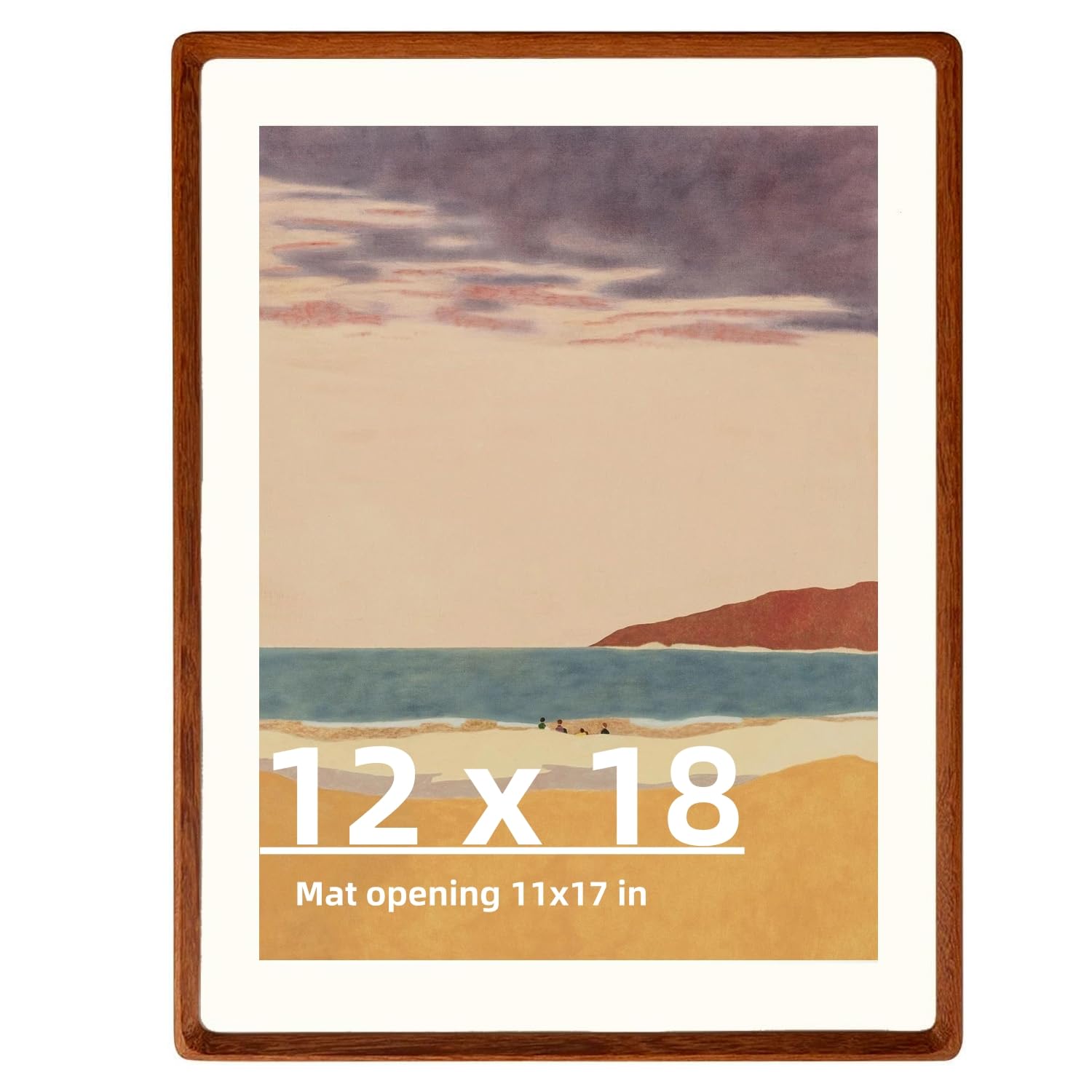Zibrelte Natural Wood 12x18 Frame, Real Walnut Wood 12x18 Poster Frame with Mat for 11x17, Rounded Corner 18x12 Picture Frame fo