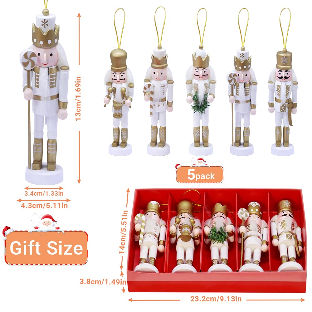 Jolik 5 PCS Christmas Nutcracker Ornament Set, Nutcracker Figures with Opening Mouths Christmas Decorations for Xmas Tree, Table