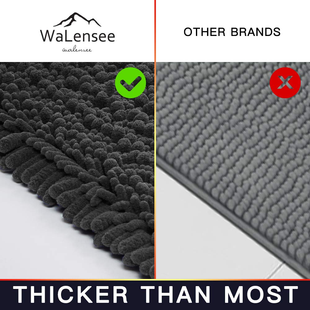 Walensee Bathroom Contour Rug Non Slip Toilet U Shaped Bath Mat (20X24, Dark Grey) Water Absorbent Super Soft Shaggy Chenille Ma