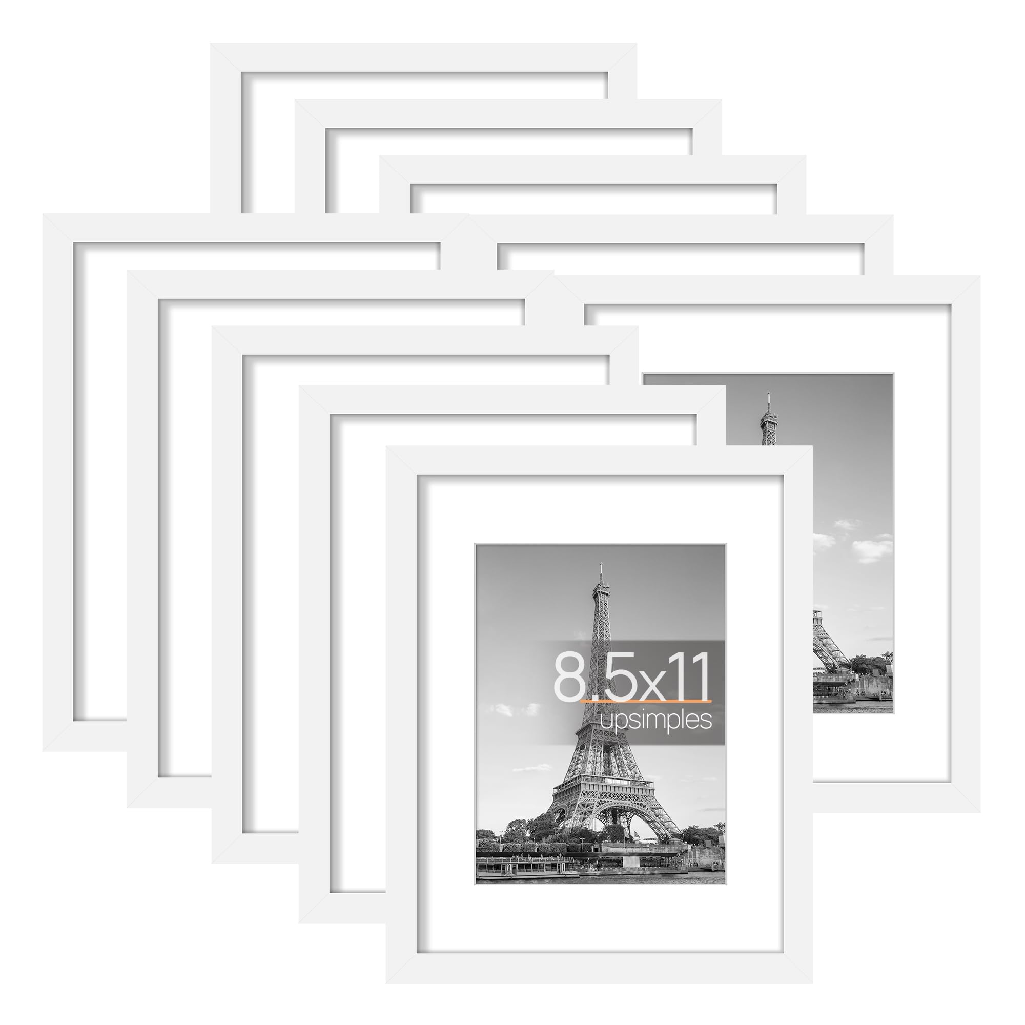 upsimples 8.5x11 Picture Frame Set of 10, Display Pictures 6x8 with Mat or 8.5x11 without Mat, Multi Photo Frames Collage for Wa