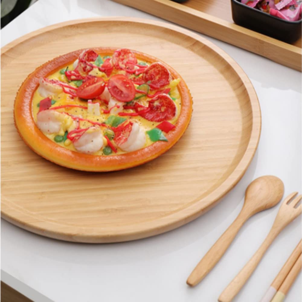 Round Bamboo Tray, Wood Plates, Wooden Serving Platter, Charcuterie Serving Board For Dinning/Coffee Table,13.8 Inch
