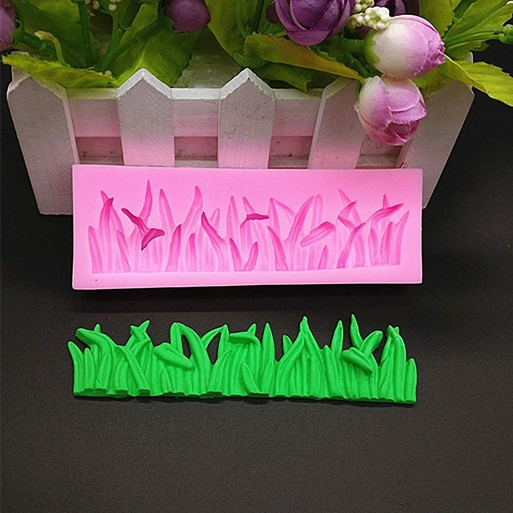 (Set Of 2) Green Grass And Garden Picket Fence Silicone Fondant Mold Chocolate Candy Gumpaste Mold Cake Border Decorating Tool P