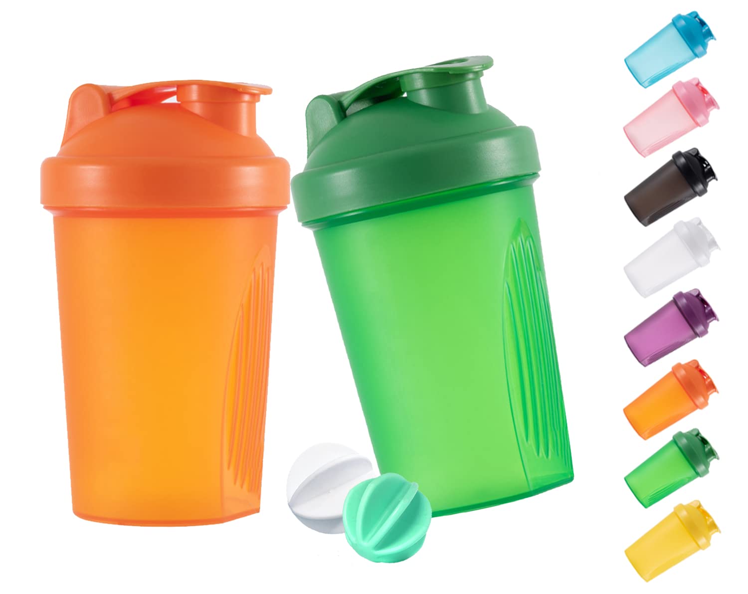 GAISHION Shaker Bottle Protein Shakes and 16Ounce/400ML Shakers Bottles with Whisk Balls,NonBPA plastic (Orange+Green(2PCS))
