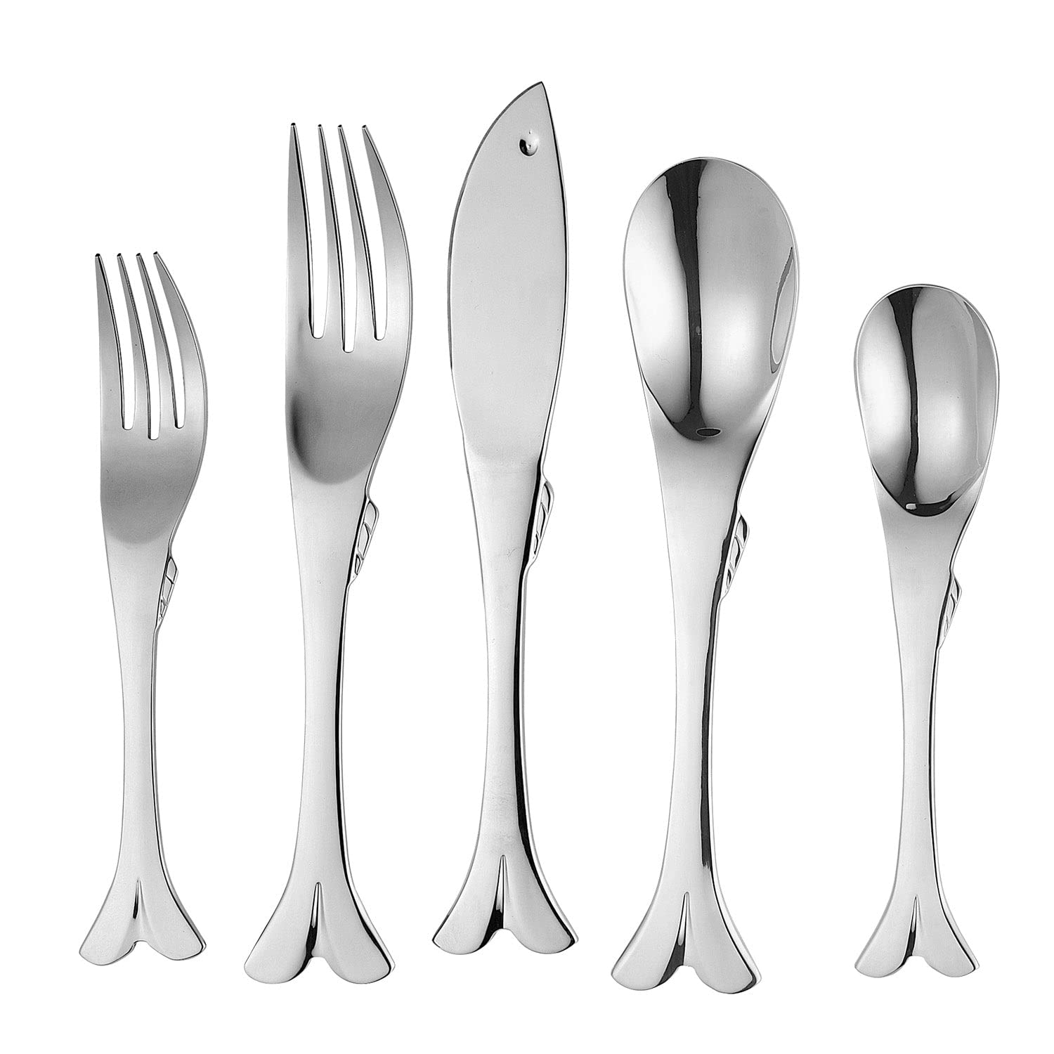 Upware 20-Piece Fish Shaped Flatware Set, 18/8 Stainless Steel Silverware Cutlery Set, Service For 4, Mirror Polished, Dishwashe