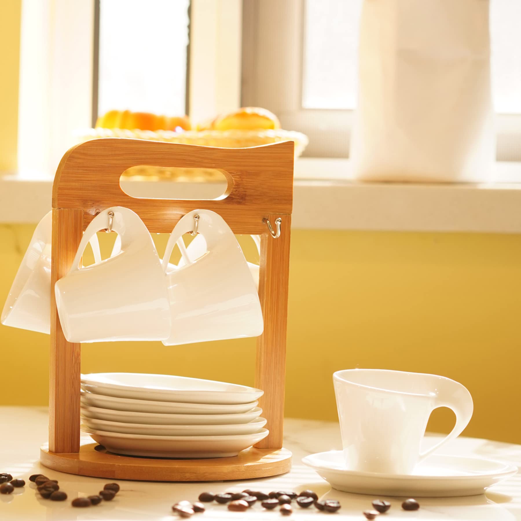 Trspcwr Espresso Coffee Cup Set Of 6, Ceramic Coffee Tea Cup Set 2.5Oz With Holder And Saucer Service, Turkish Coffee Cup For Ho