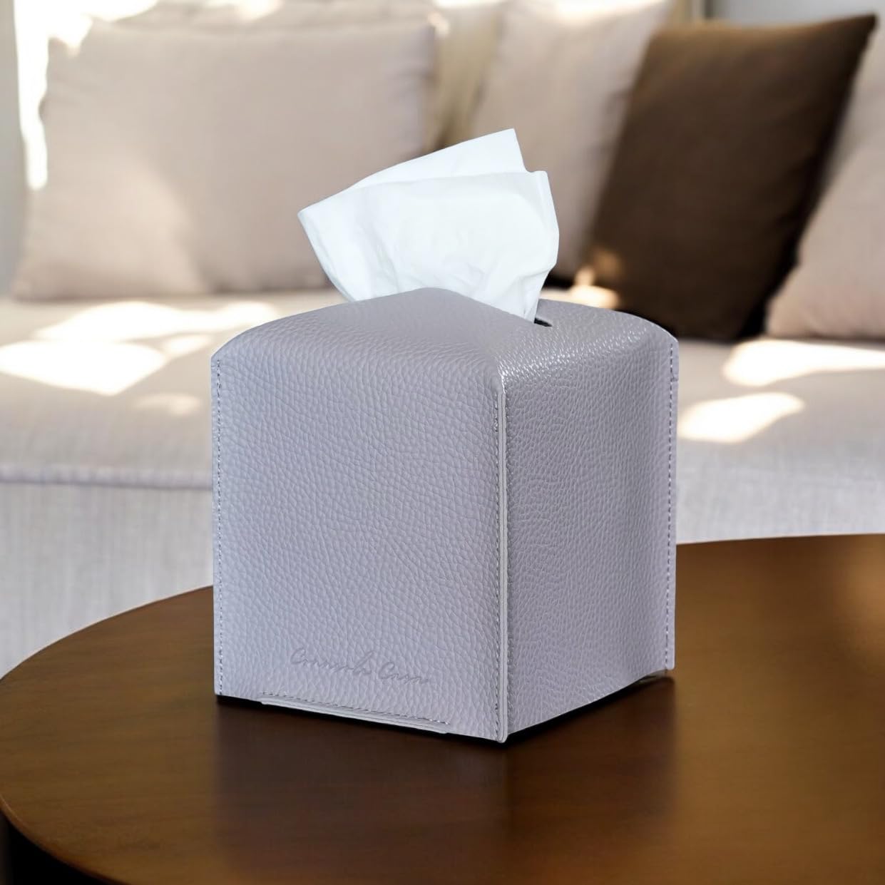 Connsole Casa Premium Pu Leather Tissue Box Holder - Elegant Hotel-Style Grey Tissue Box Cover For Enhanced D  Cor Of Home, Offi